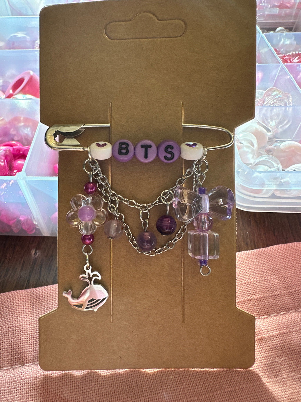BTS Beaded Letter Brooch with Charm