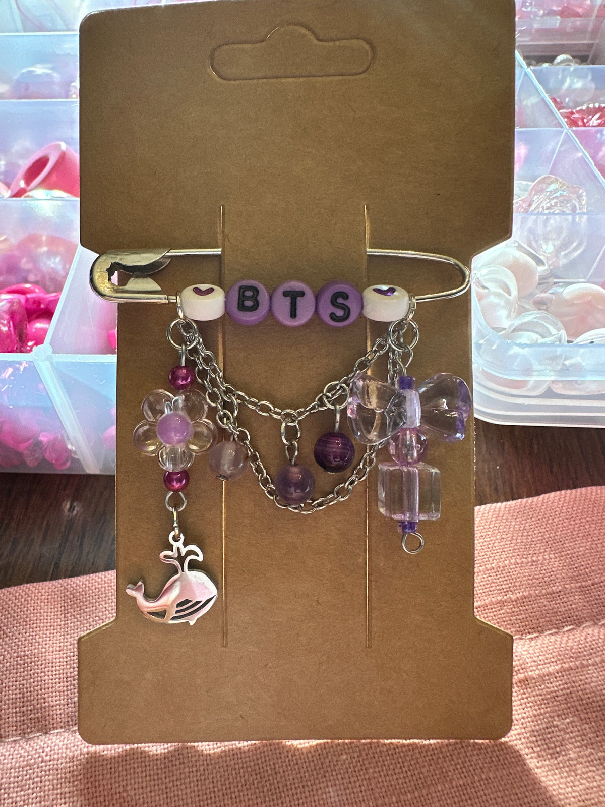 BTS Beaded Letter Brooch with Charm